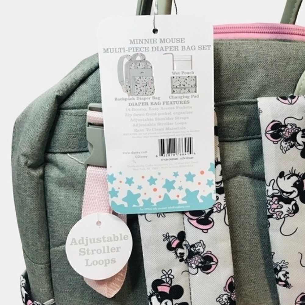 New! Disney Baby Minnie Mouse Multi-Piece Diaper Backpack Changing Pad Bag Set - Picture 9 of 16